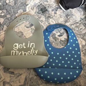 Gray and Blue Waterproof Bib Set for Mealtime
